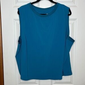 All in Motion Womens Teal Blue Sleeveless Activewear Muscle Tank Top Plus 1X